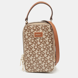 DKNY Brown/Beige Signature Coated Canvas and Leather Steffy Crossbody Bag 1084234