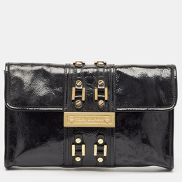 Tory Burch Black Crinkled Patent Leather Matthias Clutch 1084757