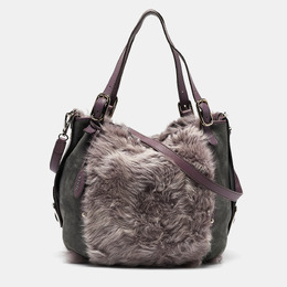 Tod's Purple/Grey Fur, Suede and Leather Buckle Hobo 1084250