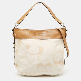 Coach Brown/Beige Op Art Signature Fabric and Leather Zoe Hobo 1085279