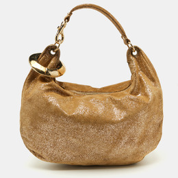 Jimmy Choo Gold Shimmering Suede Solar Hobo 1085314
