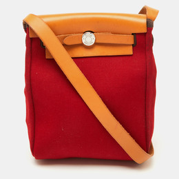 Hermes Rouge Imperial/Natural Canvas and Leather 2-in-1 Herbag TPM Bag 1085405