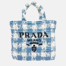 Prada Raffia Blue Small Crochet Basket Tote Bag 1088584