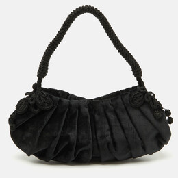 Prada Black Velvet Embroidered Vintage Shoulder Bag 1086179