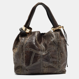 Jimmy Choo Grey Karung Leather and Snakeskin Saba Hobo 1073689