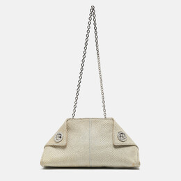 Tod's Light Grey Shimmer Lizard New Girelli Chain Clutch 1089826