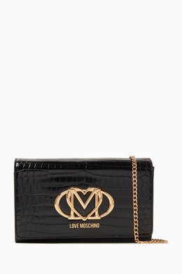 Love Moschino Logo Shoulder Bag in Faux Croc-embossed Leather 217949933_2709