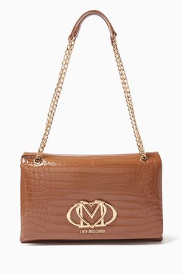 Love Moschino Small Shoulder Bag in Croc-embossed Faux Leather 217949935_15