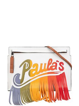 Loewe This crossbody bag features a leather body with fringe details, flat leather shoulder strap, and a front exterior zip pocket. White... 27860543