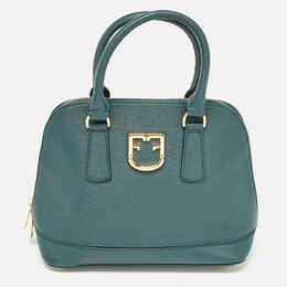Furla Dark Green Leather Dome Logo Satchel 1091588