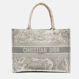 Christian Dior Grey/White Embroidered Toile de Jouy Canvas Medium Book Tote 1093354