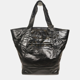 Prada Black Leather Triangle Logo Tote Bag 1090638
