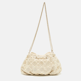 Christian Dior Dusty Ivory Cannage Beaded Fabric Dream Bucket Bag 1092663
