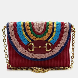 Gucci Red Cotton Horsebit Chain Shoulder Bag 1092197