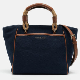 Michael Kors Navy Blue/Brown Canvas Small Talia Tote 1093264