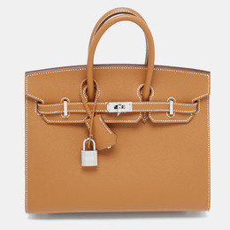 Hermes Gold Epsom Leather Palladium Finish Birkin Sellier 25 Bag 1093161
