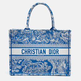 Christian Dior Blue/White Embroidered Toile de Jouy Canvas Medium Book Tote 1092525