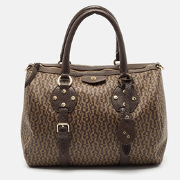 Aigner Brown/Beige Signature Coated Canvas and Leather Boston Bag 1093787