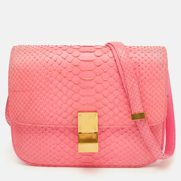 Celine Neon Pink Python Classic Box Flap Crossbody Bag 1093879