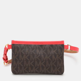 Michael Kors Brown/Red Signature Coated Canvas and Leather Belt Bag 1095864