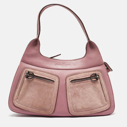 Salvatore Ferragamo Pink Leather and Suede Gancini Pocket Shoulder Bag 1095813