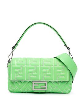 Fendi 2000-2023 Zucca Embossed Stitched Leather Baguette satchel 28186053