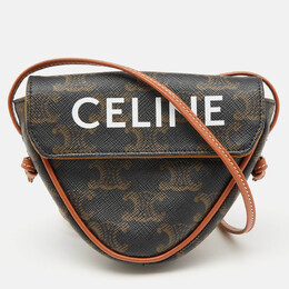 Celine Dark Brown Coated Canvas and Leather Triomphe Triangle Crossbody Bag 1097318