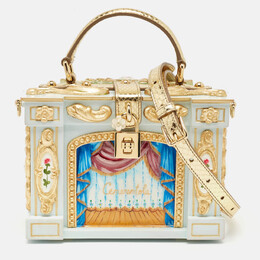 Dolce & Gabbana Gold Acrylic, Wood and Snakeskin Cinderella Dolce Box Top Handle Bag 1097032