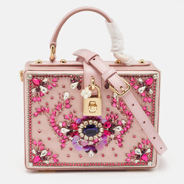 Dolce & Gabbana Pink Satin and Leather Crystals Embellished Dolce Box Bag 1096945