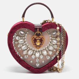 Dolce & Gabbana Burgundy Velvet & Snakeskin Crystal My Heart Box Top Handle Bag 1097325