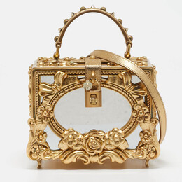 Dolce & Gabbana Gold Acrylic and Wood Leaf Dolce Box Bag 1097025