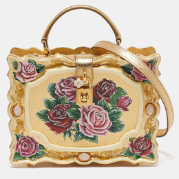 Dolce & Gabbana Gold/Red Rose Painted Wood Dolce Box Top Handle Bag 1097049