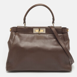 Fendi Dark Brown Leather Medium Peekaboo Top Handle Bag 1099384