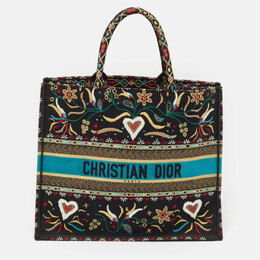 Christian Dior Multicolor Embroidered Canvas Large Flowers Heart Book Tote 1099542