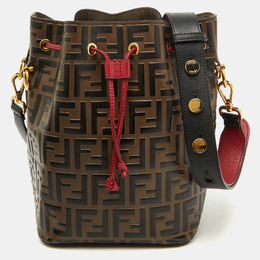 Fendi Brown/Red Zucca Leather Mon Tresor Bucket Bag 1098044
