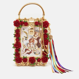 Dolce & Gabbana Gold/Red Rose Wood L'amore e' Bellezza Dolce Box Top Handle Bag 1097036