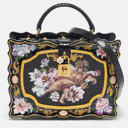 Dolce & Gabbana Black Rose and Cherub Painted Wood Dolce Box Top Handle Bag 1097033