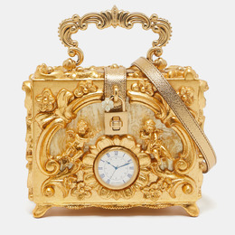 Dolce & Gabbana Gold Barocco Wood Clock Dolce Box Top Handle Bag 1097027
