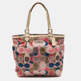 Coach Multicolor Op Art Satin and Leather Side Pocket Tote 1095225