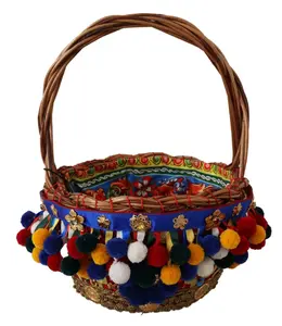 Dolce & Gabbana Multicolor Embellished Wicker Tote vas12273