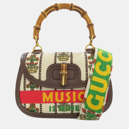 Gucci Multicolour Canvas and Leather Bamboo Top Handle Bag 1099853