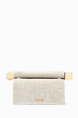 Jacquemus La Pochette Rond Carré Clutch Bag in Croc-printed Denim 218036267_7762