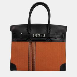 Hermes Orange/Black Toile H Box Calf Leather Birkin 30 Bag 1102592