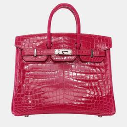 Hermes Rose Mexico Niloticus Crocodile Leather Birkin 25 Bag 1102530