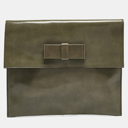 Marni Olive Green Glossy Leather Bow Clutch 1101807
