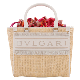 Bvlgari Ivory Raffia Logo Tote Bag 292073
