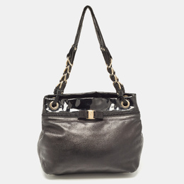 Salvatore Ferragamo Black Patent and Leather Bow Chain Tote 1104790