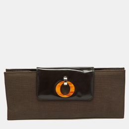 Christian Dior Dark Brown Canvas and Leather Vintage Flap Clutch 1105183