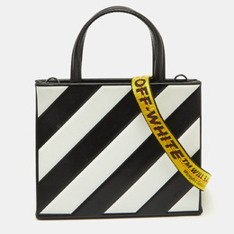 Off-White Black/White Diagonal Striped Leather Tote 1105284