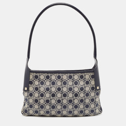 Salvatore Ferragamo Navy Blue Gancini Print Fabric and Leather Shoulder Bag 1105000